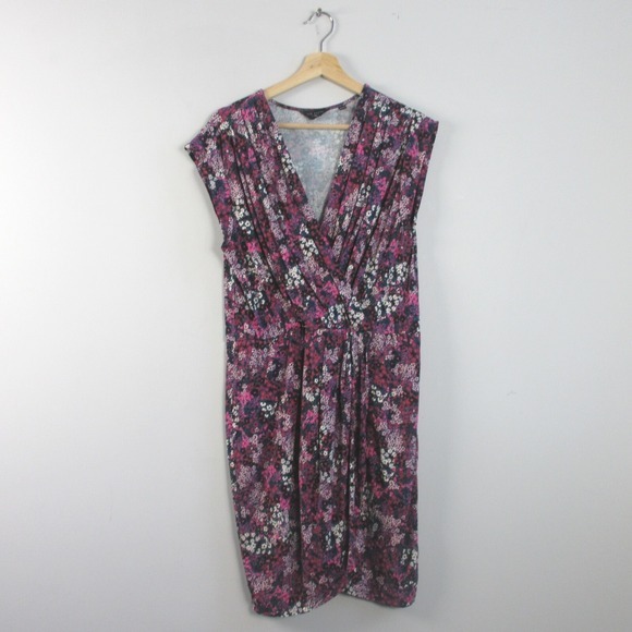 Ted Baker Dresses & Skirts - Ted Baker Jersey Faux Wrap Dress 5 US 12 Blue Pink Floral Viscose Pleated Preppy